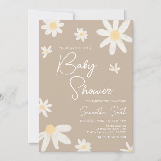 Boho Groovy Daisy Baby Shower Einladung (Vorderseite)