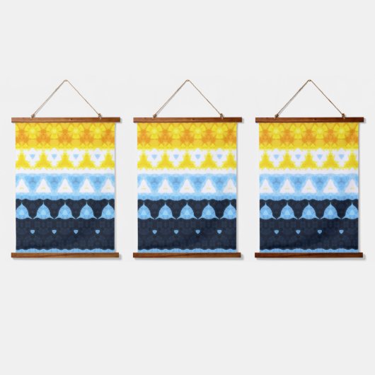 Boho Groovy Geometric Abstrakt AroAce Pride Flag Wandteppich Mit Holzrahmen (Dreifach)