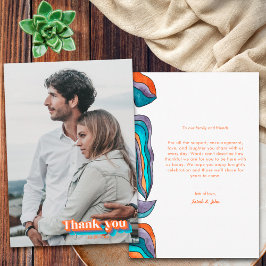 Boho Groovy Retro Blue Orange Typografie Wavy Line Dankeskarte