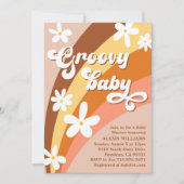 Boho Groovy Retro Daisies Rainbow Baby Shower Einladung (Vorderseite)