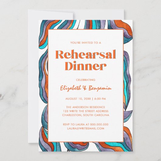 Boho Groovy Retro Foto Hochzeit Probe Dinner Einladung (Vorderseite)