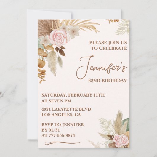 Boho Groovy Wildblume Whimsy 62. Geburtstag Einladung (Vorderseite)