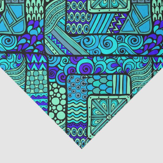 Boho grün-blaues abstraktes Stammes- Muster Seidenpapier (Ausschnitt)