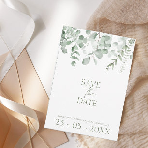 Boho-Grün-Eukalyptus-Hochzeit Save The Date