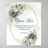 Boho-Grün-Goldene Open-Bar-Hochzeitstisch-Schild Poster (Vorne)