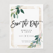 boho Grün mit Blumen Save the Date wedding Karte (Vorderseite)