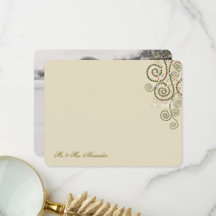 Boho-Grün-Punkte und Spiralen Elegante Hochzeitsfo Dankeskarte