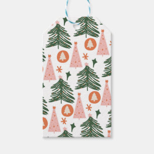 Boho-Grün-Rosa-Orangerustikale Weihnachtsbäume  Geschenkanhänger