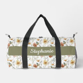 Boho Grün Wasserfarbe Wildblumen Monogramm Duffle Bag (Vorderseite)