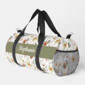 Boho Grün Wasserfarbe Wildblumen Monogramm Duffle Bag (Rechte Ecke)