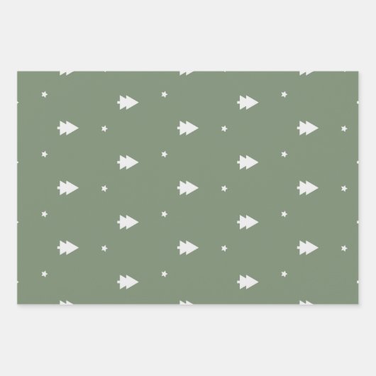 Boho grün Weihnachtsbaum Set von 3 Geschenkpapier Set (Vorderseite)