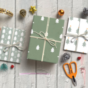 Boho grün Weihnachtsbaum Set von 3 Geschenkpapier Set