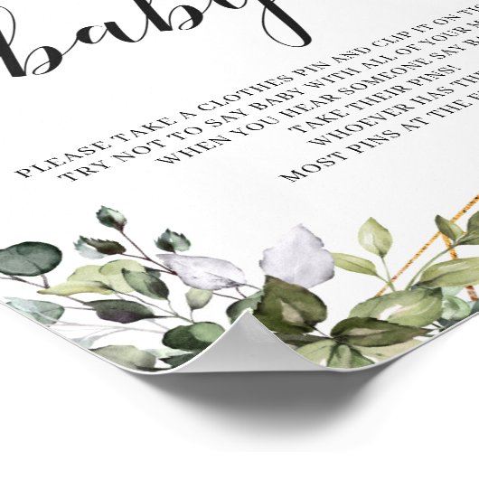 Boho grüne Blätter sagen nicht Babyspiel-Zeichen Poster (Ecke)