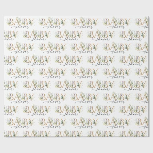 Boho grüne Blattgold Buchstaben Baby Dusche Geschenkpapier (Flach)