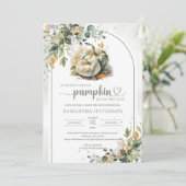 Boho grüne Blattwerk Blätter Zwillinge grüne Kürbi Einladung (Stehend Vorderseite)