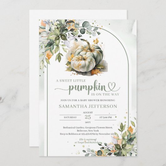 Boho grüne Blattwerk Blätter Zwillinge grüne Kürbi Einladung (Vorne/Hinten)