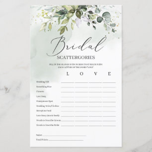 Boho grüne Blattwerk bridal Scattergories game