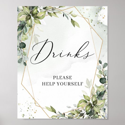 Boho grüne Blattwerk Gold geometrische Getränke Ze Poster (Vorne)