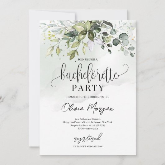 Boho grüne Blattwerk Moderner Junggeselinnen-Absch Einladung (Vorderseite)