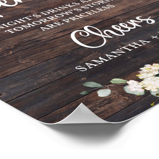 Boho grüne Blattwerk rustikales Holz offenes Bar Poster (Ecke)