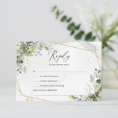 Boho grüne Blattwerk und goldene Rahmen Feder uAwg RSVP Karte (Stehend Vorderseite)