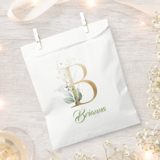Boho grüne Blattwerk und Goldfolie B Monogramm Geschenktütchen (Ausgeschnitten)