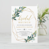 Boho grüne Eukalyptus Goldrahmen Bridal Brunch Einladung (Stehend Vorderseite)