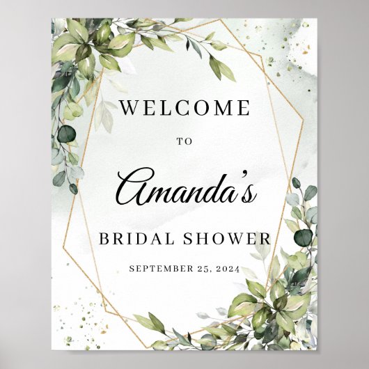 Boho grüne Folaige Gold geometrische Begrüßungszei Poster (Vorne)