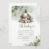 Boho grüne geschlechtsneutrale Teddybär im Zelt Einladung (Vorne/Hinten)