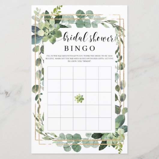 Boho grüne sukkulente Blume Gold Bingo (Vorderseite)