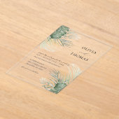 Boho Grüne Wasserfarbe Monstera-Hochzeit Acryleinladungen (Ablage )