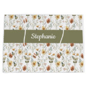 Boho Grüne Wildblumen Wasserfarbe Monogramm Name Große Geschenktüte (Vorderseite)