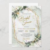 Boho grünen Folaige Imitate Gold geometrische Brid Einladung (Vorne/Hinten)