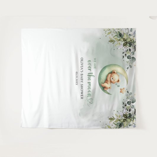 Boho grüner Eukalyptus geschlechtsneutraler Teddyb Wandteppich (Vorderseite (Horizontal))