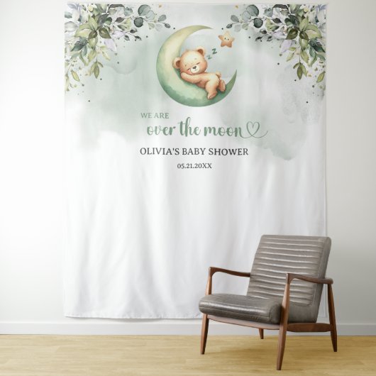 Boho grüner Eukalyptus geschlechtsneutraler Teddyb Wandteppich (Beispiel)