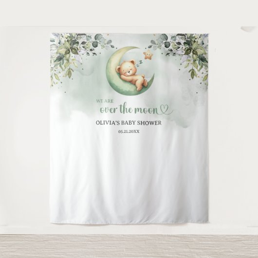 Boho grüner Eukalyptus geschlechtsneutraler Teddyb Wandteppich (Vorderseite)