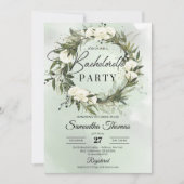 Boho grüner Olivenkranz Weißrosen Bachelorette Einladung (Vorderseite)