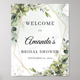 Boho-Grünpflanzen-Foliage-Gold-Geometrie-Willkomme Poster