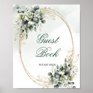 Boho-Grünpflanzen-Gästebuch-Tischschild Gold 8x10 Poster