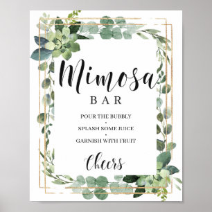 Boho-Grünzeug-Blätter Sukkulente Gold-Mimosen-Bar Poster