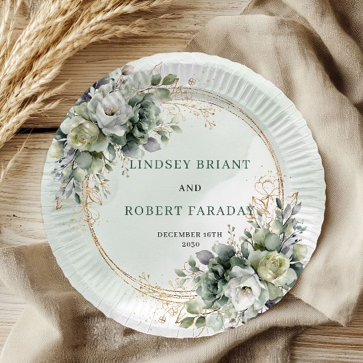 Boho-Grünzeug Dusty Green Eukalyptus-Hochzeitspapi Pappteller