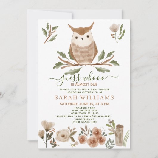 Boho Guess Who is Fast due Owl Baby Shooting Einladung (Vorderseite)