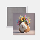 Boho Guinea Schweinchen mit Blume halo, niedlicher Magnet (Vorderseite/Rückseite)