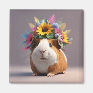 Boho Guinea Schweinchen mit Blume halo, niedlicher Magnet