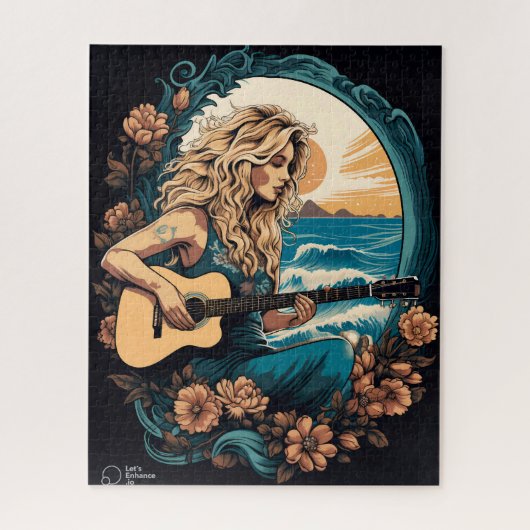 Boho Guitar Beach Girl Puzzle (Vertikal)