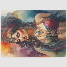 Boho Gypsy Woman Portrait Decoupage Paper | Color  Seidenpapier