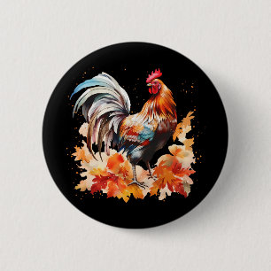 Boho-Hahn Huhn Herbstlaub Erntedankfest Da Button