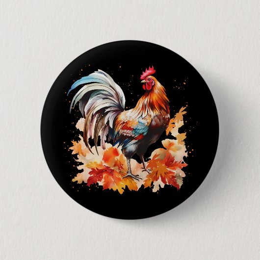 Boho-Hahn Huhn Herbstlaub Erntedankfest Da Button (Vorderseite)