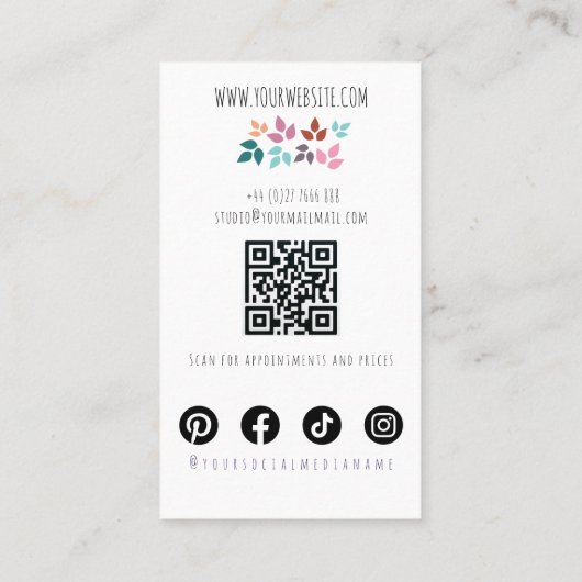 Boho Hair Stylist Blume Crown Bridal Hairstyle QR Visitenkarte (Rückseite)