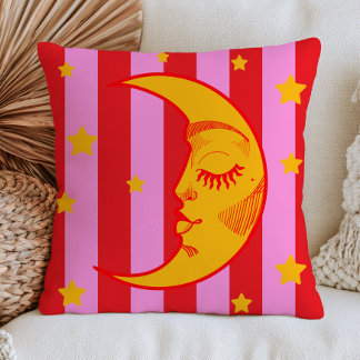 BOHO Halbmond-Gesicht Rot & Rosa Gestreift Kissen